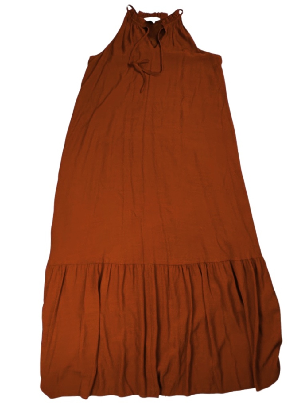 Nine West Burnt Orange Halter Maxi Dress Large Ruffle Hem Boho